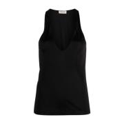 Sort Semi-Gennemsigtig Jersey U-Hals Top