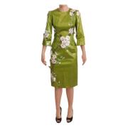 Grøn Blomstret Sheath Midi Kjole