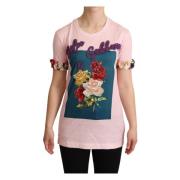 Lyserød Blomstret Crewneck T-shirt