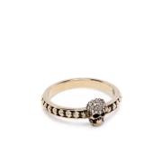 Gylden Messing Skull Ring med Swarovski Krystaller