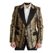 Sort Guld Jacquard Peak Revers Blazer