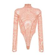 Peach Pink Top med Mesh Detaljer