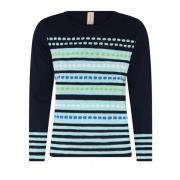 Stribet prikket pullover bluse blå/mint