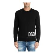 Ensfarvet Logo Sweater med Broderier