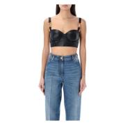 Sort Læder Bustier Top