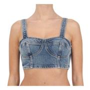 Denim Crop Top med Bustier Silhuet