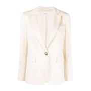 Lys Beige Linned-Bomuld Blazer