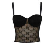 Sort Tyl Bustier Top med Justerbare Stropper