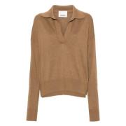 Elegant V-Neck Camel Strik Pullover