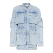 Denim Oversize Bluse med Lommer