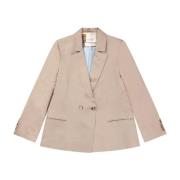 Elegant Stribet Blazer med Knaplukning