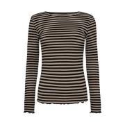 Natalia Rund Hals Bluse - Sesame Black Stripe