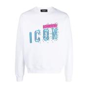 Hvid Icon Print Bomuldssweatshirt