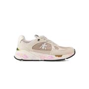 Beige Nylon Sneakers med Flossede Kanter