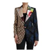 Multifarvet Blomstret Jacquard Patchwork Blazer