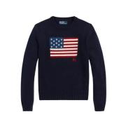 Bomuldssweater med amerikansk flag