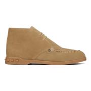 Beige Suede Rockstud Ankelstøvler