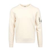 Beige Bomuld Crew-Neck Sweater med lynlåslomme