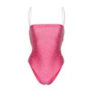 Flamingo Pink Rhinestone Maillot Badedragt