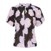 Lavendel Poetisk Blomst Plisseret Top Bluse