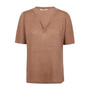 Brun Linned V-hals Cut Out T-shirt