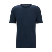 Linned Regular-Fit Crew-Neck T-Shirt Navy