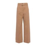 Beige Linen Blend Wide Leg Trousers