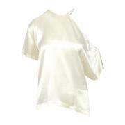 Satin One-Shoulder Bluse Creme