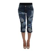 Blå Patchwork Jeans Shorts