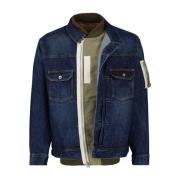 Hybrid Denim Nylon Jakke Ribbet Krave