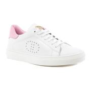 Hvid Læder Sneaker med Pink Detalje