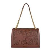 Blomstret Læder Crossbody Taske