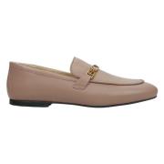 Beige Læder Penny Loafers med Sølvkæde