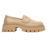 Kvinders Beige Læder Loafers ER00113814