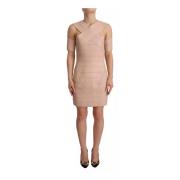 Beige Læder Sheath Mini Kjole