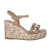 Flettede kile sandal med rhinestones