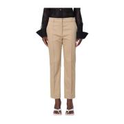 Beige Crop Bukser i Gabardine Stof