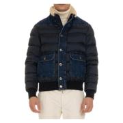 Blå Puffer Bomber med Denim Detaljer