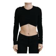 Sort Rund Hals Viskose Crop Top