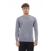 Elegant Crewneck Pocket Sweater Lyseblå