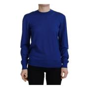 Blå Crew Neck Uld Sweater