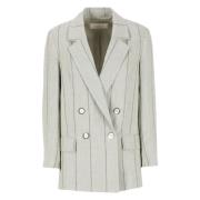 Stribet Linned Blazer med Peak Revers