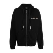 Sort Zip-Up Hoodie med Snørebånd