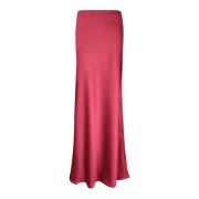 Elegant Bordeaux Satin Midi Nederdel