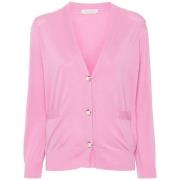 Pink Bomuld Cardigan V-Hals Knap-Up