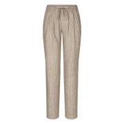 Beige Linen Jogging Trousers Pinstriped