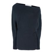 Sort Bådhals Ribstrikket Sweater