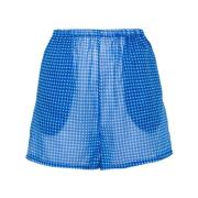 Blå Gingham Tjek Bomuldsshorts