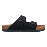 Sort Nubuck Slide Sandaler Tykke Stropper