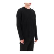 Ribstrikket Sweater med Læderremme